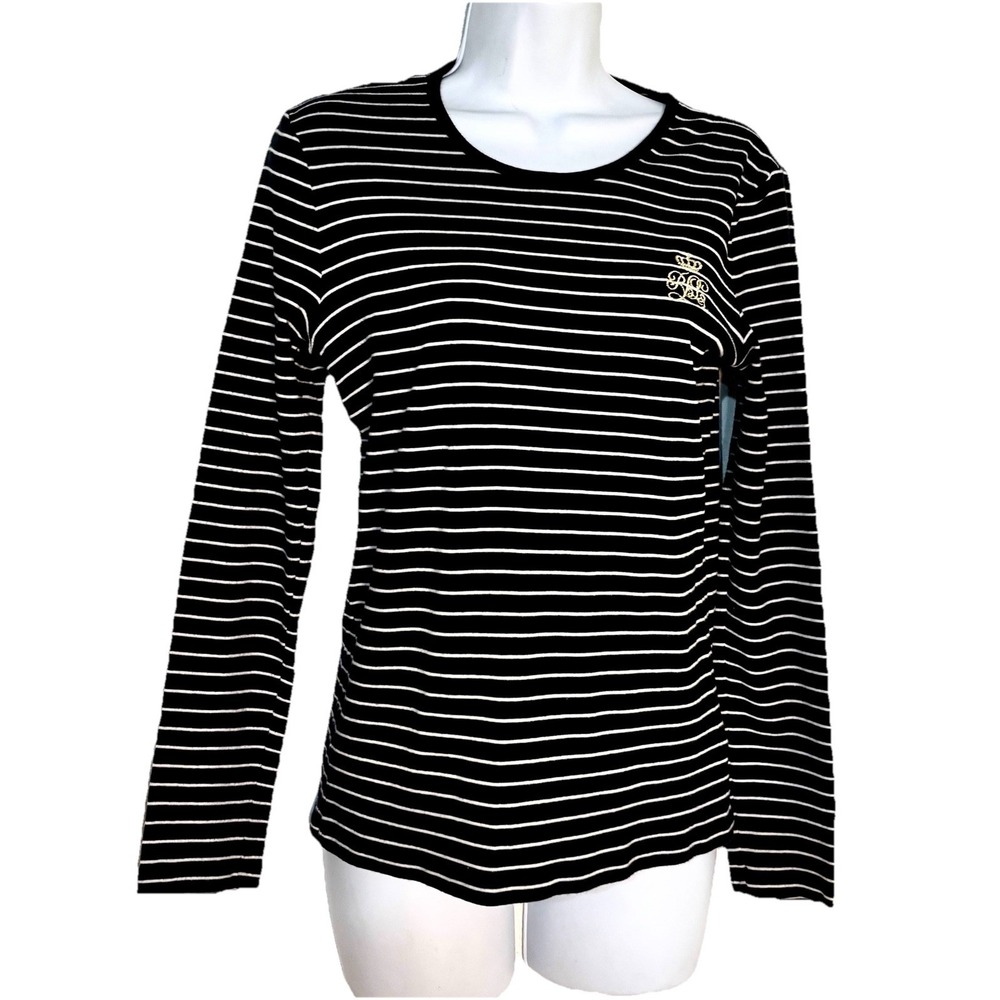 Lauren Ralph Lauren Long Sleeves Black And White stripe 100% Cotton  XL
